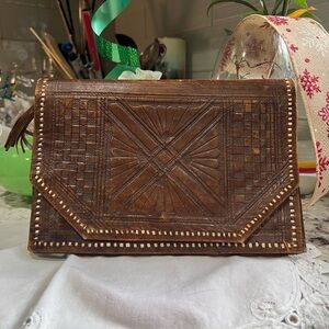 Super Vintage Embossed Leather Clutch in excellent condition for its age